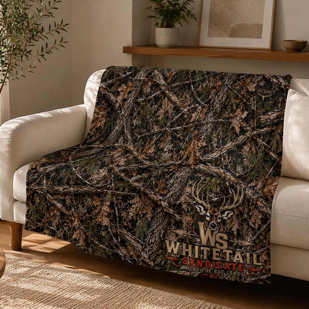 RUT CAMO WS Whitetail Flannel Throw Blanket