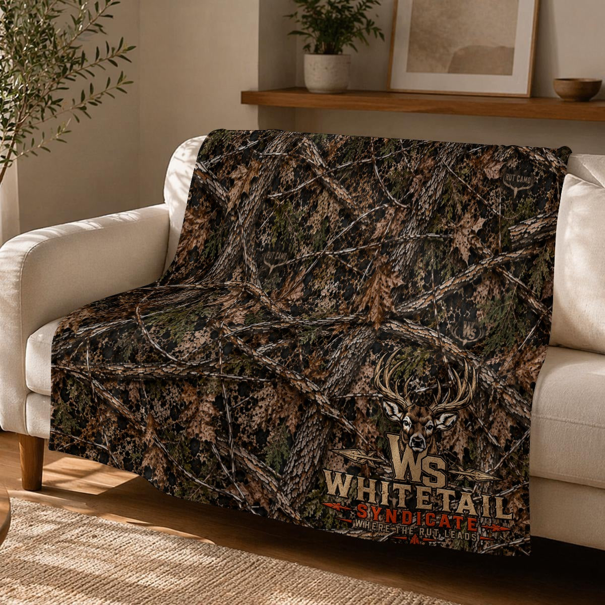 RUT CAMO WS Whitetail Flannel Throw Blanket