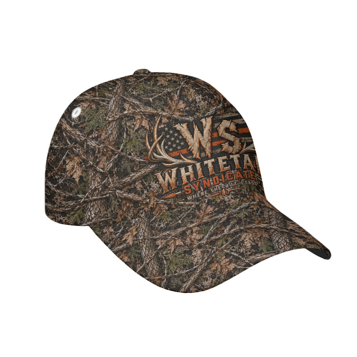 WS Antler Woodland Camo Curved-Brim Snapback Cap