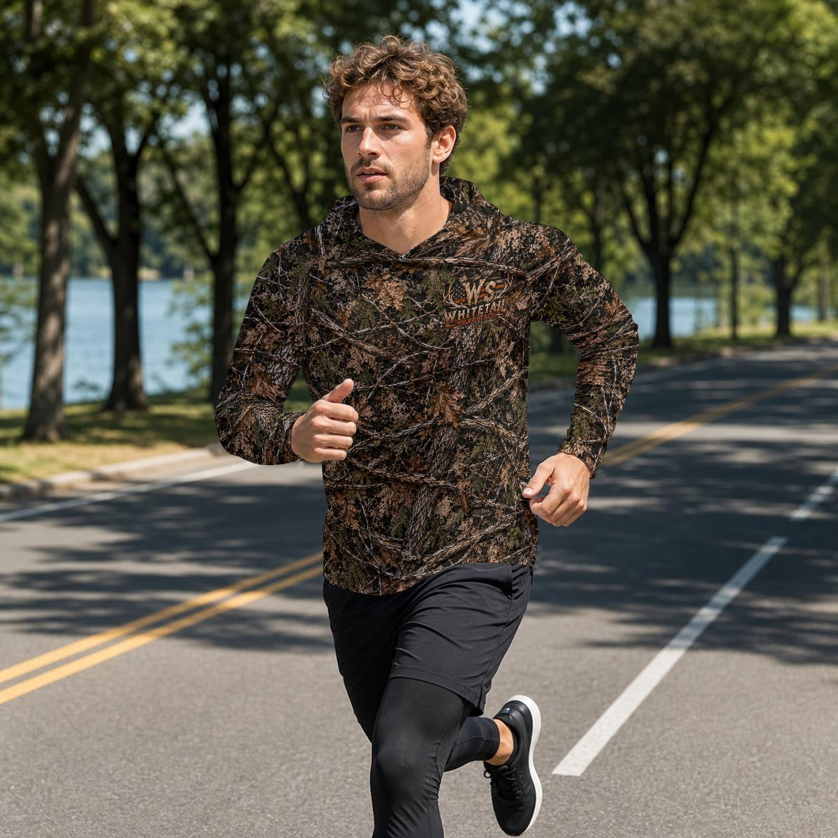 WS Antler Logo Men's All-Over Print Sun-Protection Hooded Sport Top