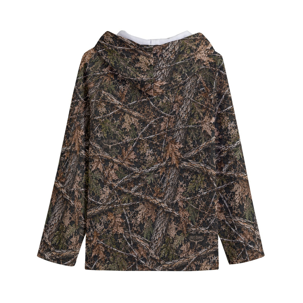 Women's All-Over Print Lapel Hoodie with Kangaroo Pocket